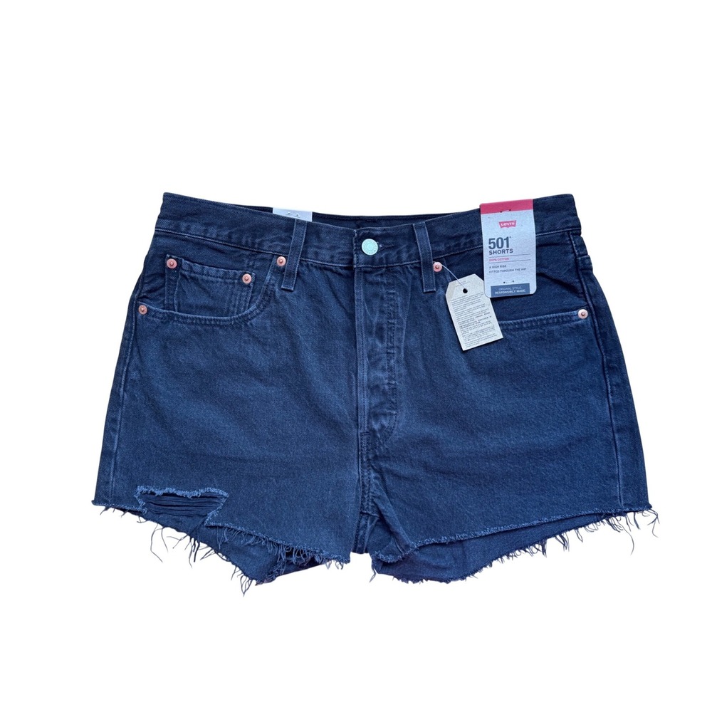 Levi's 501 Original High Rise Denim Shorts Black Distressed Cut Off Size 31 NWT